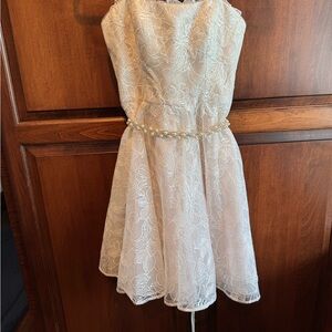 David's Bridal Ivory Lace Dress with Gold Accents